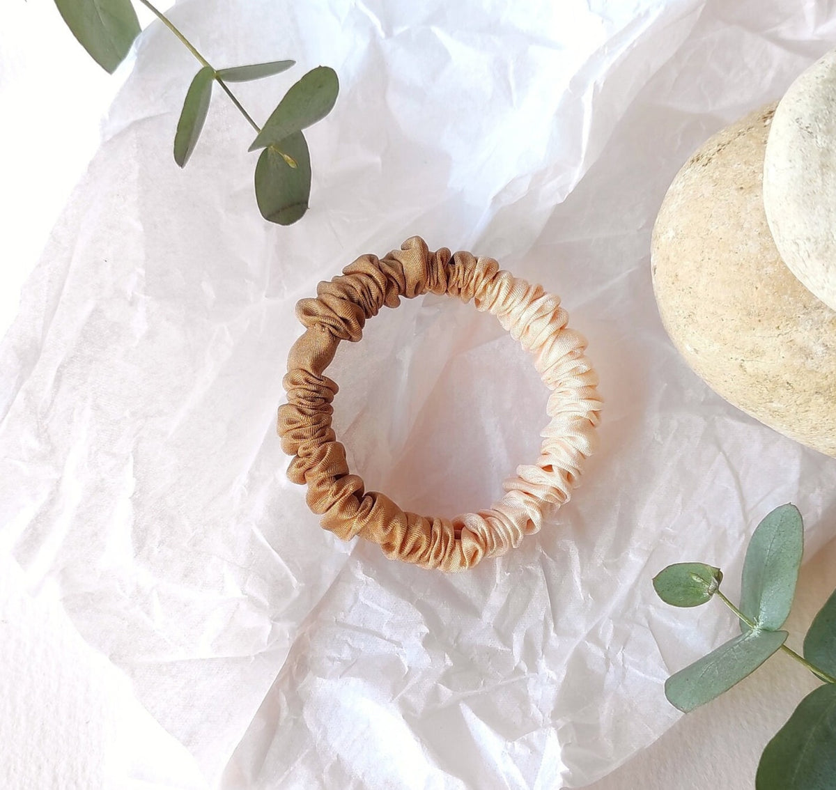 Plant Dyed Silk Scrunchie, Neutral Earth Tones, Two-Color Hair Tie for gift