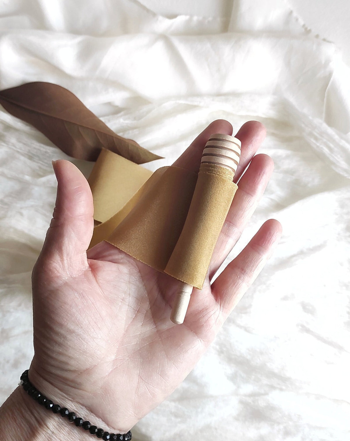Bronze wide silk ribbon, Botanical Dyed organic ribbon, Raw edge eco-friendly ribbon for Bridal Bouquet