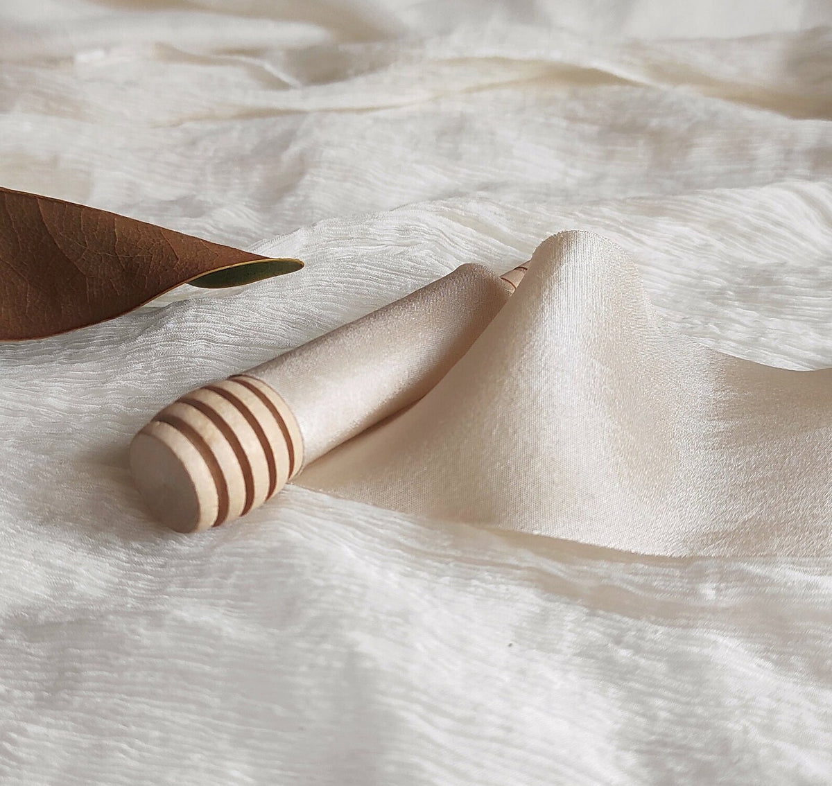 Hand Dyed Bone Silk Ribbon, Boho Bridal Bouquet, Plant-Dyed silk ribbon