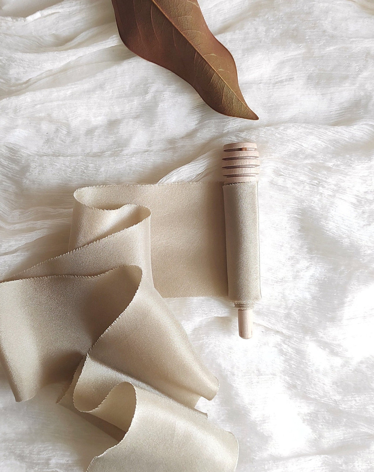 Hand Dyed Taupe Silk Ribbon, Raw Edge Plant Dyed Bouquet Wrap ribbon, Organic ribbon for bouquet