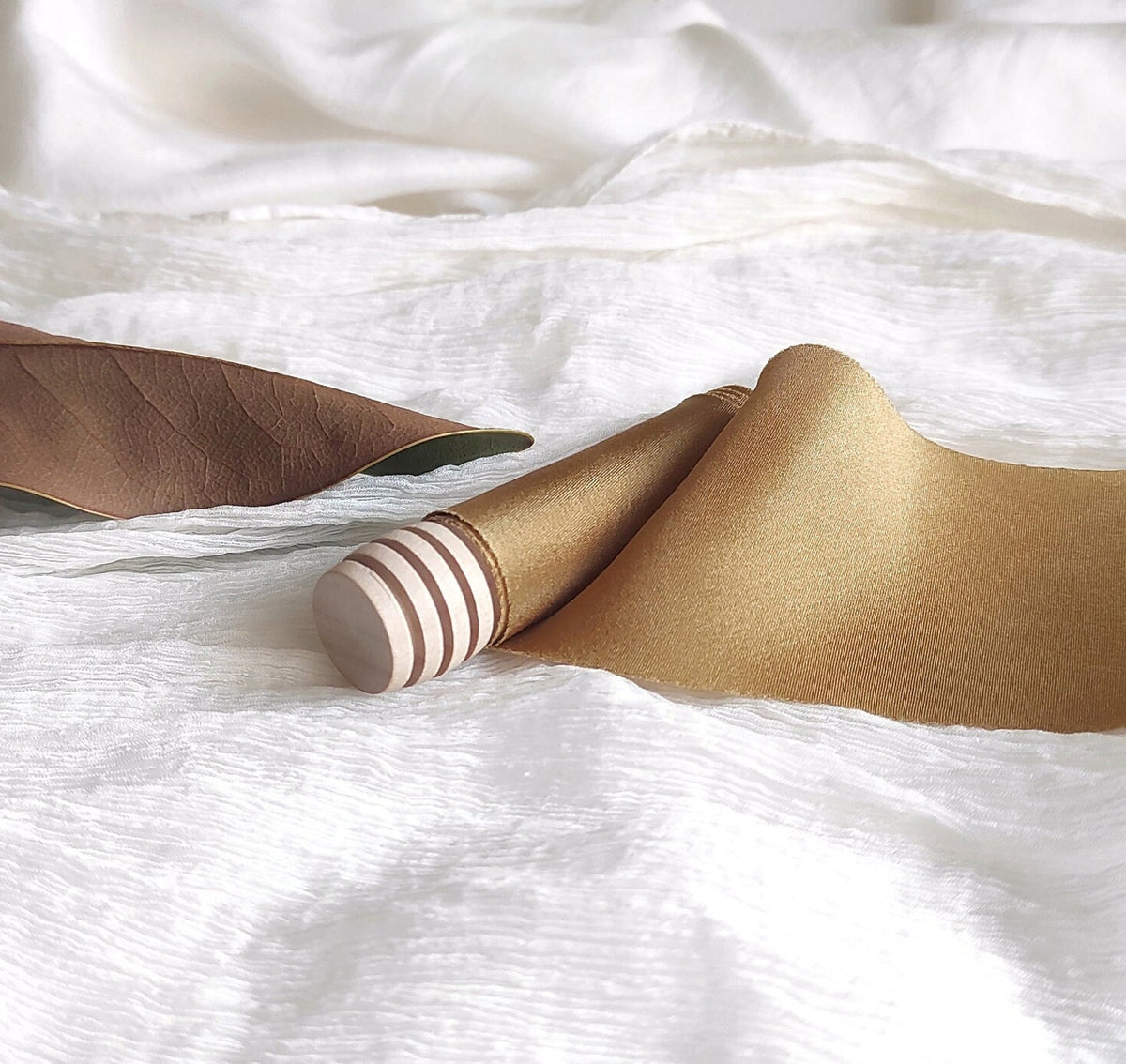 Bronze wide silk ribbon, Botanical Dyed organic ribbon, Raw edge eco-friendly ribbon for Bridal Bouquet