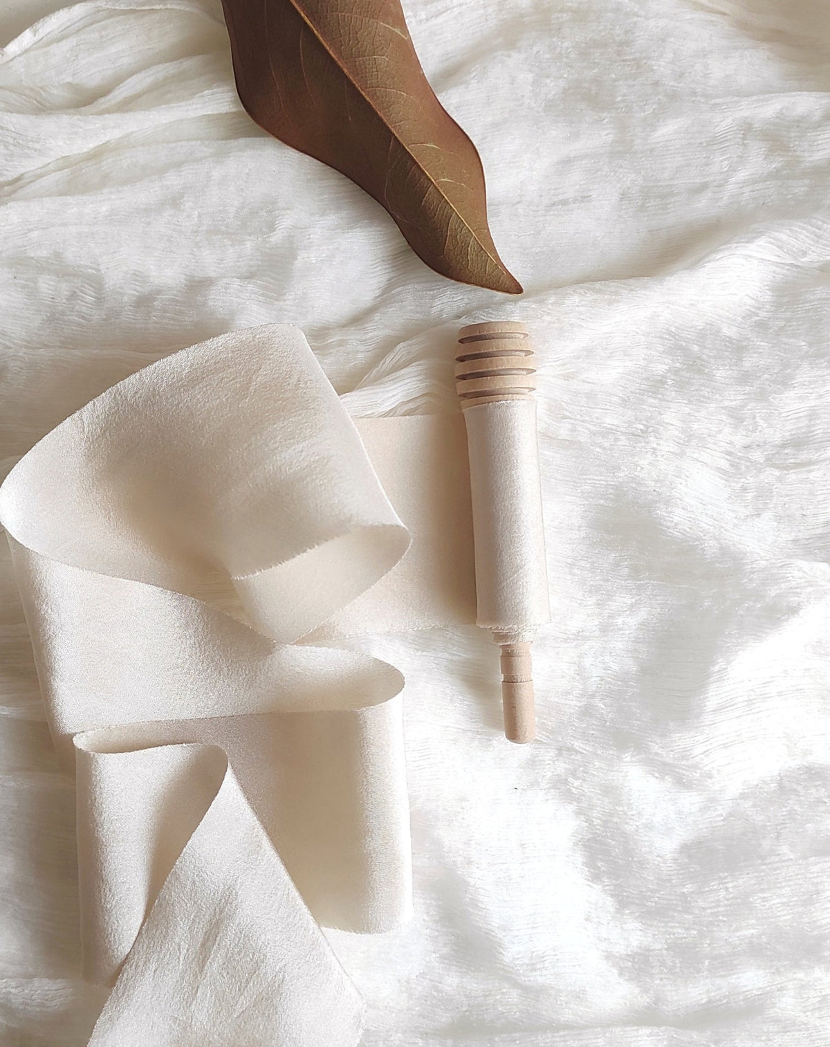 Plant-dyed mulberry silk ribbon, Antique White organic ribbon for wrapping gift, Boho wedding decor ribbon