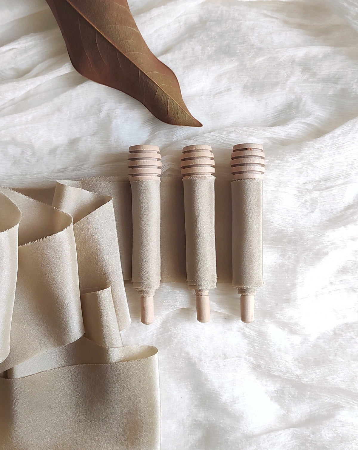 Champagne silk ribbon, Botanical plant dyed ribbon, Raw edge ribbon bridal bouquet