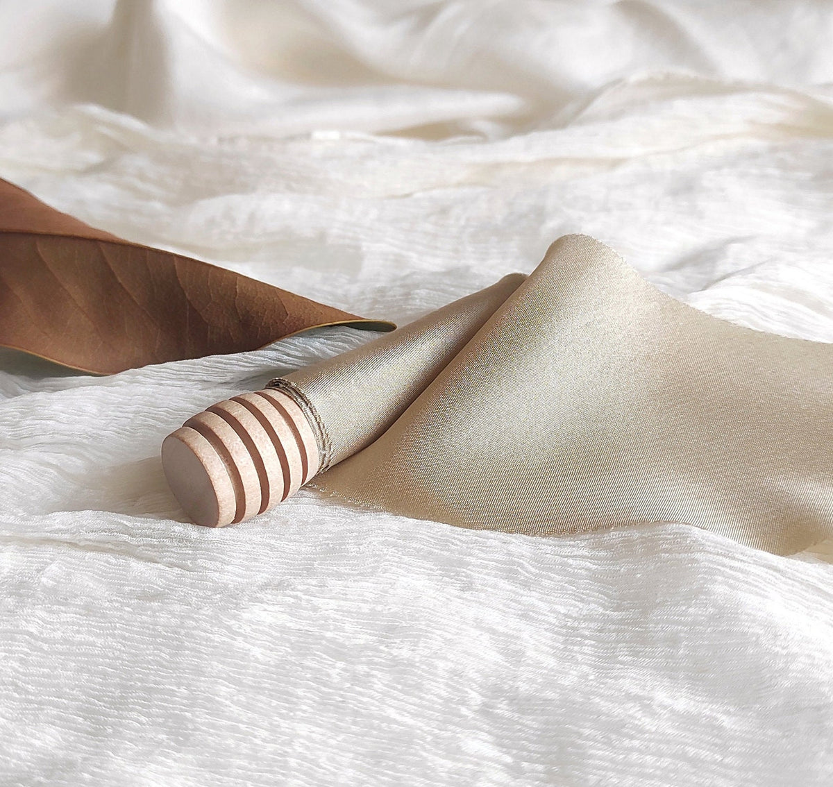 Hand Dyed Taupe Silk Ribbon, Raw Edge Plant Dyed Bouquet Wrap ribbon, Organic ribbon for bouquet