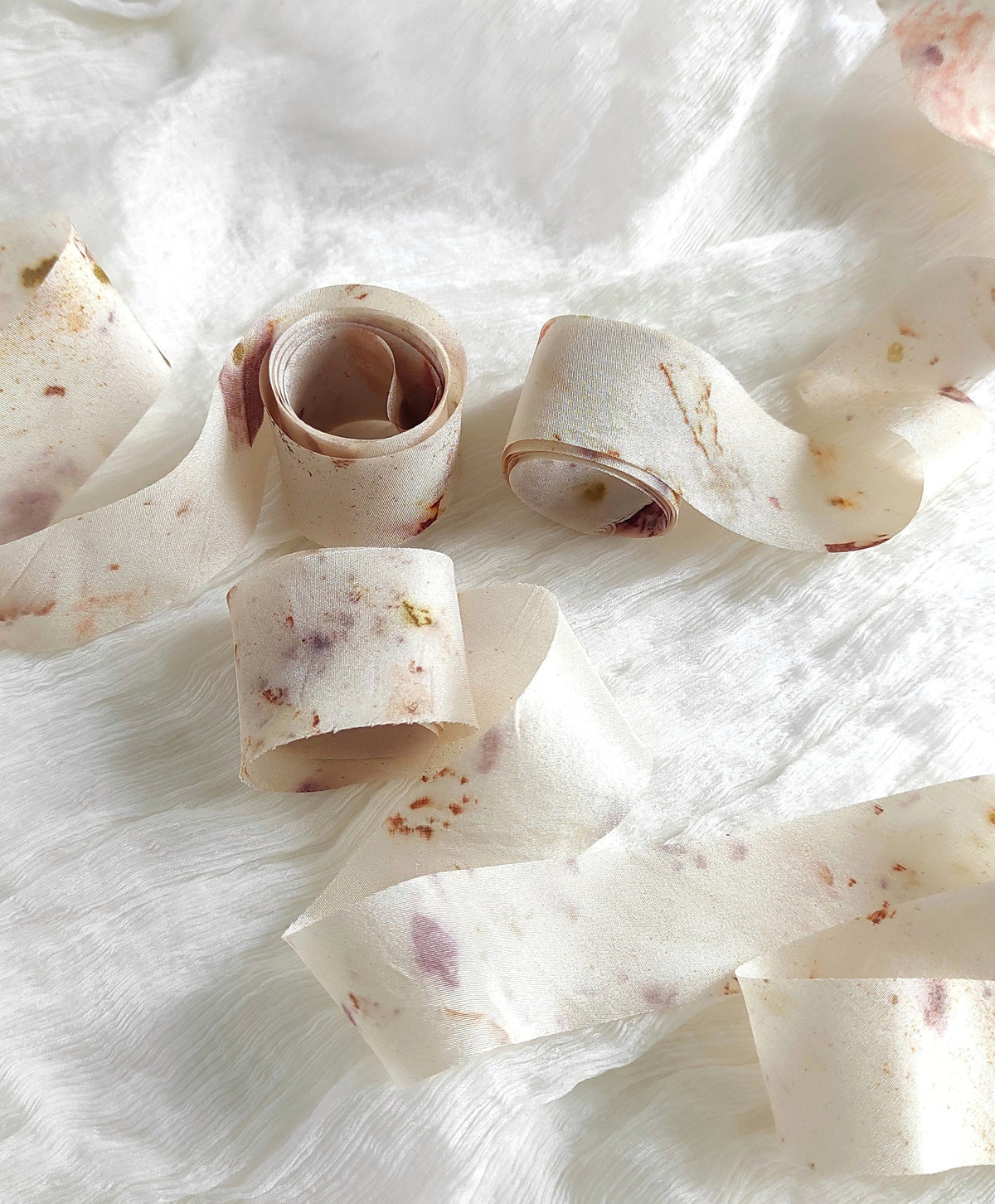 Botanical Print Mulberry Silk Ribbon, Ivory Organic Ribbon Lot
