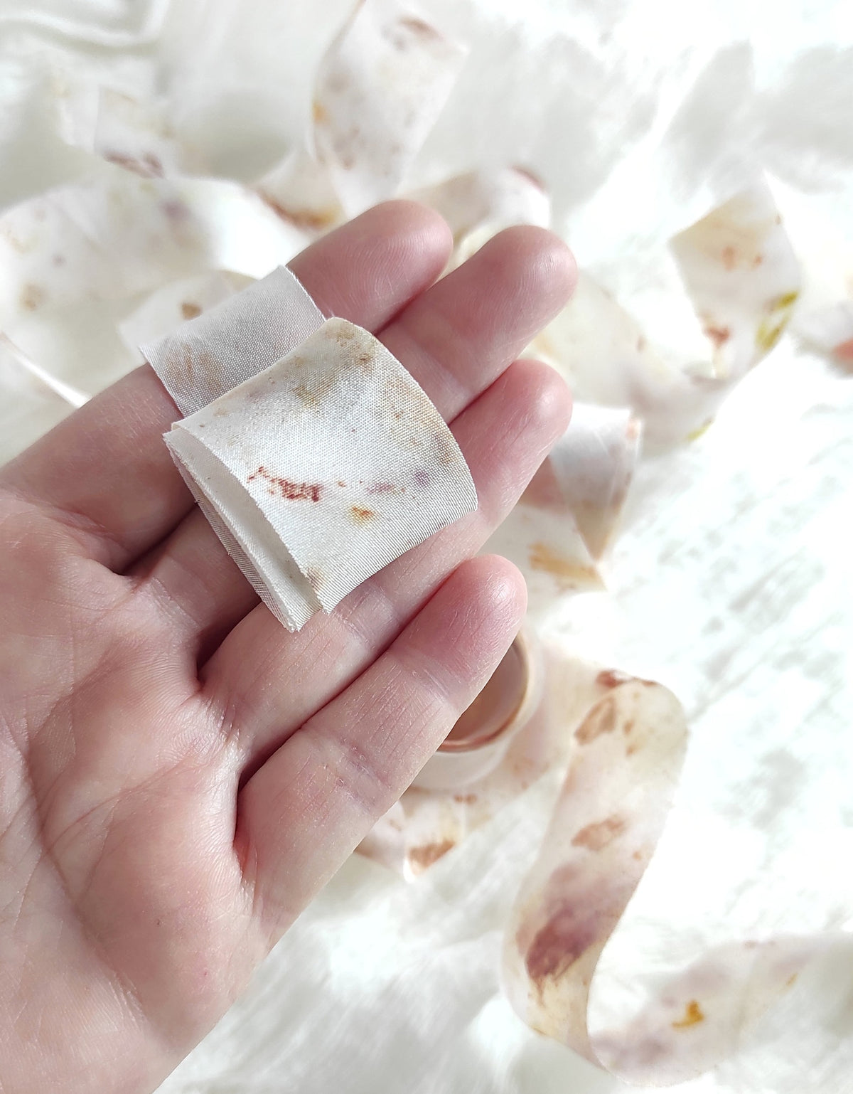 Botanical print silk ribbon for eco-friendly gift, Naturally dyed silk ribbon, Eco print dyed silk ribbon, Silk ribbon for bridal natural