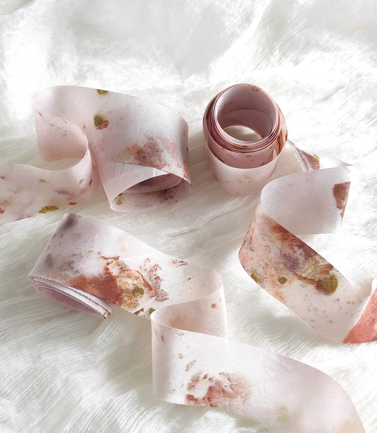 Botanical Printed Silk Ribbon, Light Pink, Organic Dyed, Boho Wedding