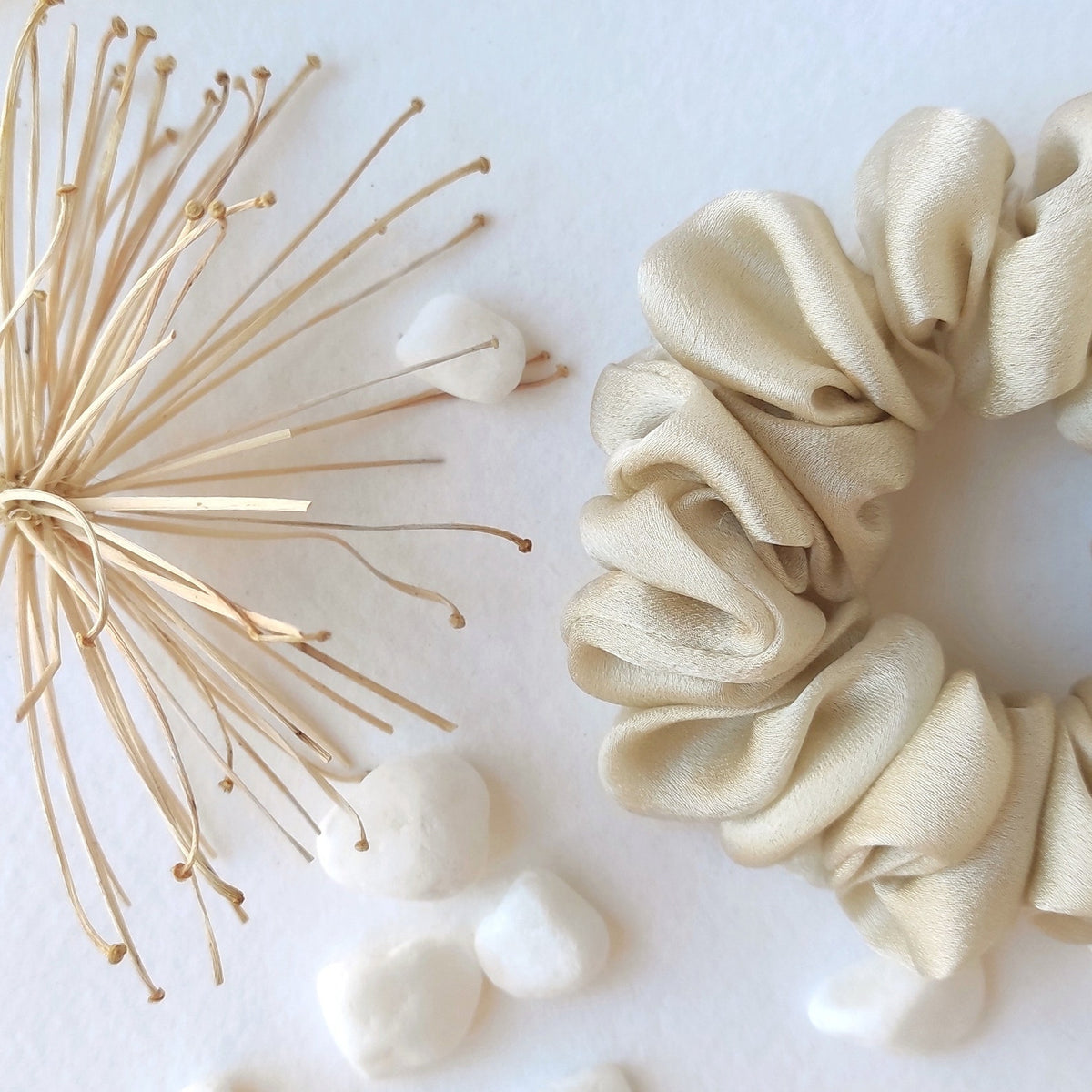 Botanical Dyed Organic Silk Scrunchie, Neutral Satin Hair Tie, Eco-friendly Elastic