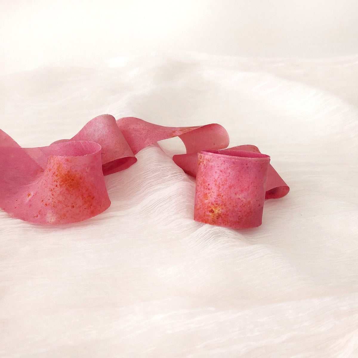 Botanically Dyed Silk Ribbon, Medium Rose organic ribbon, Natural print ribbon