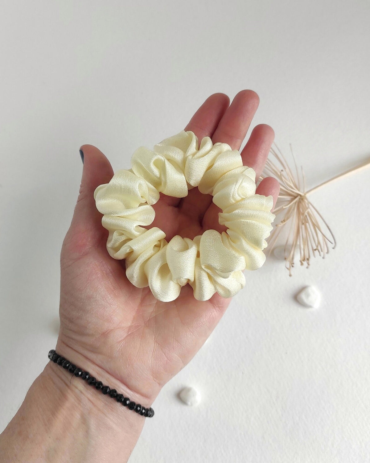 Lemon yellow satin silk scrunchie, Eco-dyed organic hair tie, Eco-friendly hair elastic for fall