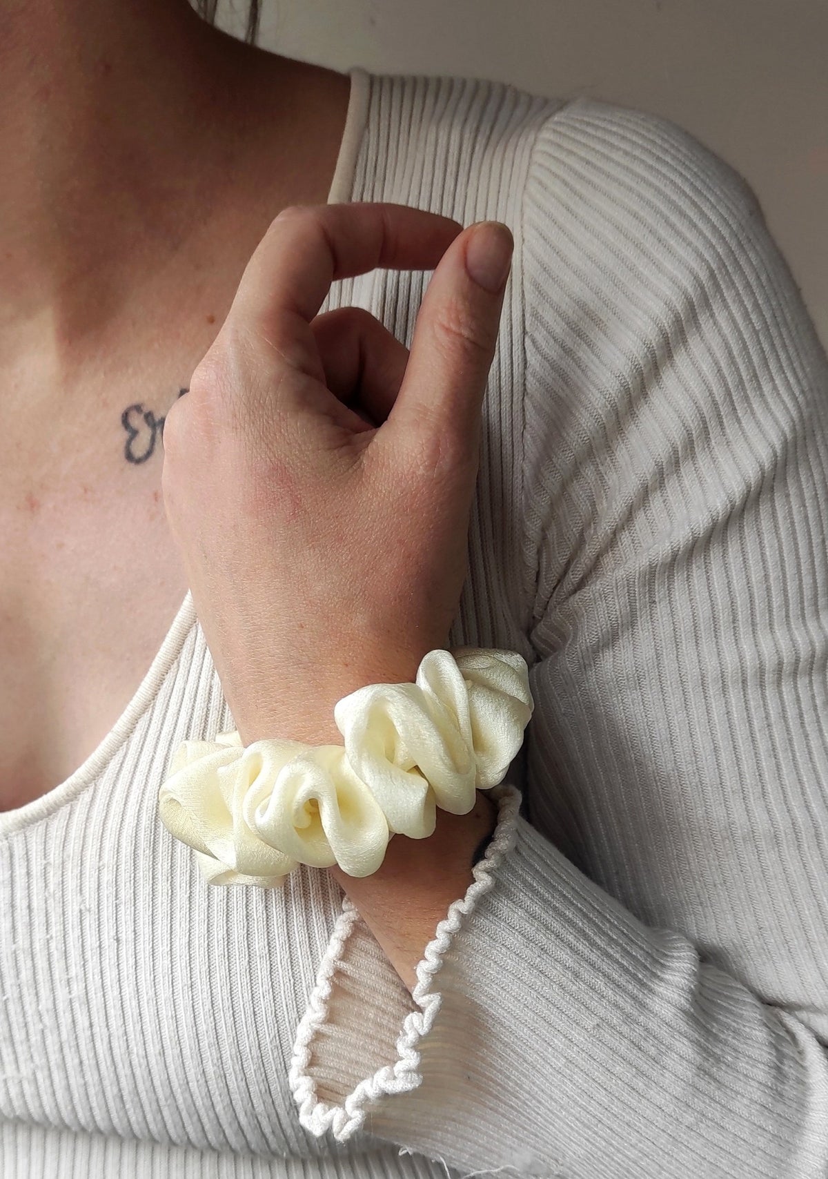Lemon yellow satin silk scrunchie, Eco-dyed organic hair tie, Eco-friendly hair elastic for fall