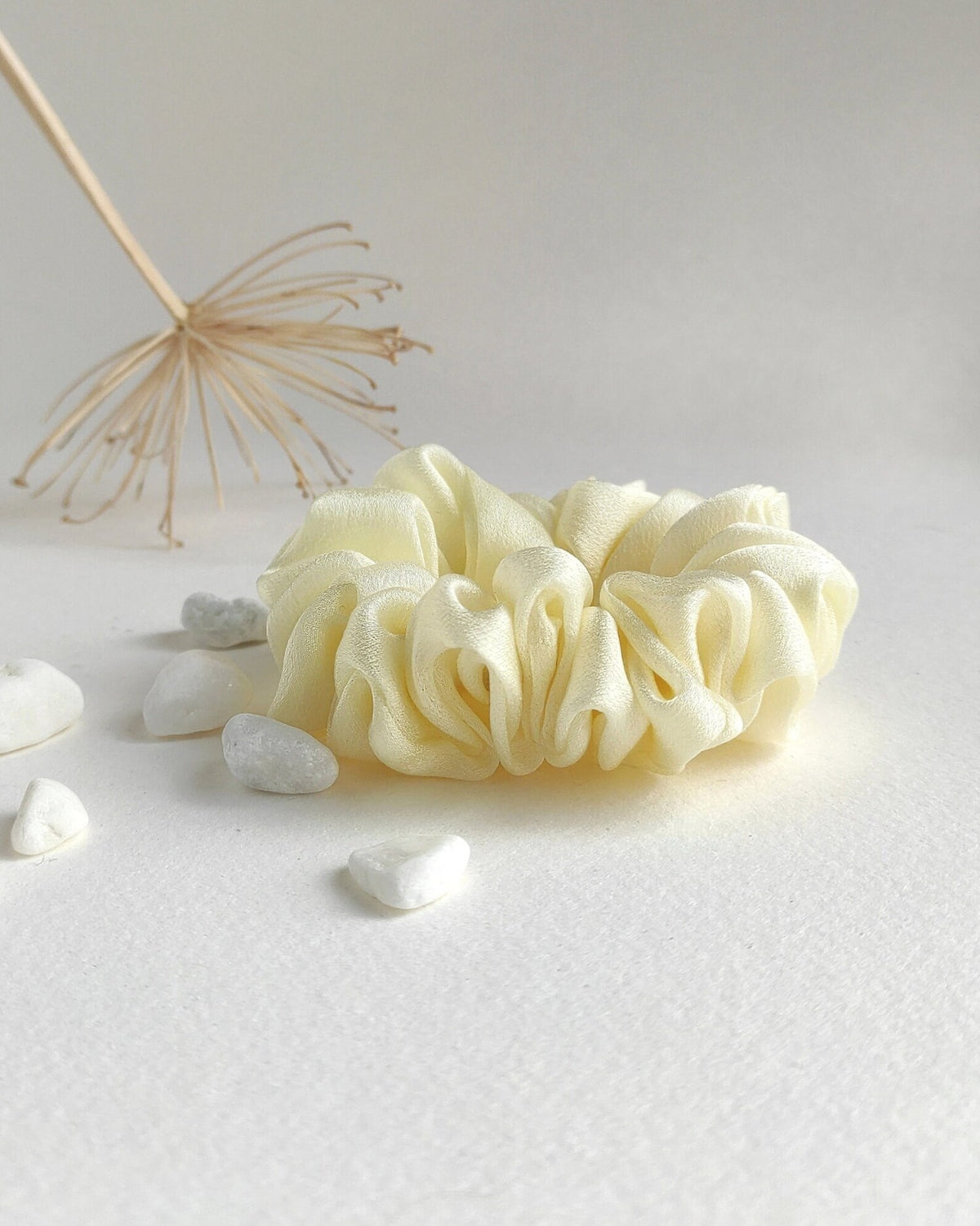 Lemon yellow satin silk scrunchie, Eco-dyed organic hair tie, Eco-friendly hair elastic for fall