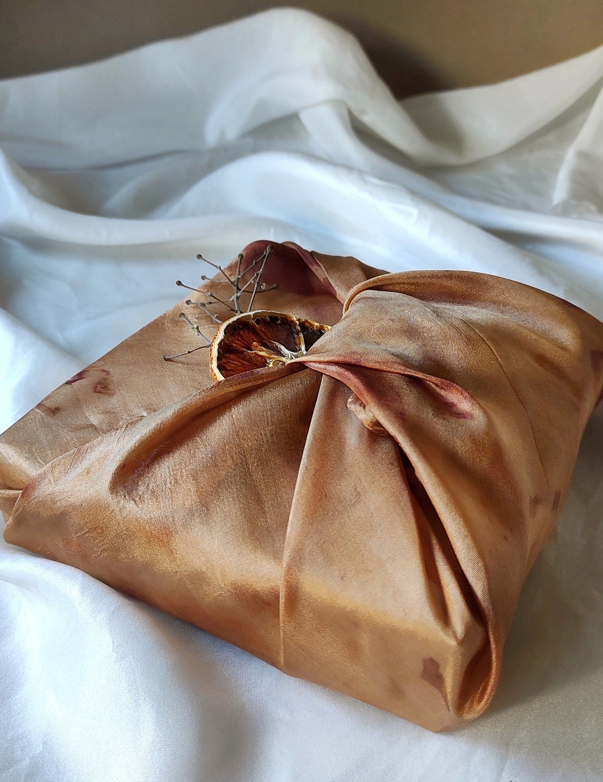 Botanically Dyed Silk Scarf, Earth Tone Habotai Square, Natural Print Bandana