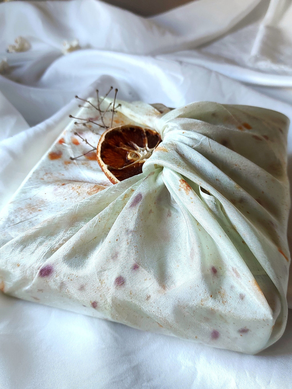 Handmade leaf print silk scarf, Dyed organic bandana, Mint green scarf for birthday gift