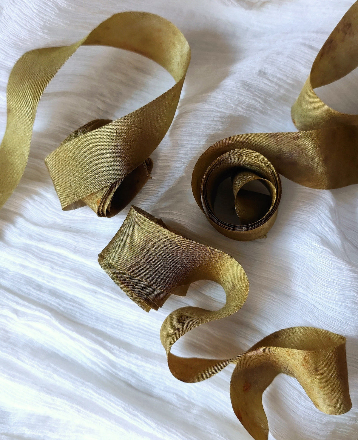 Ochre Mulberry Silk Ribbon Set, Plant Print, Hand Dyed ribbon