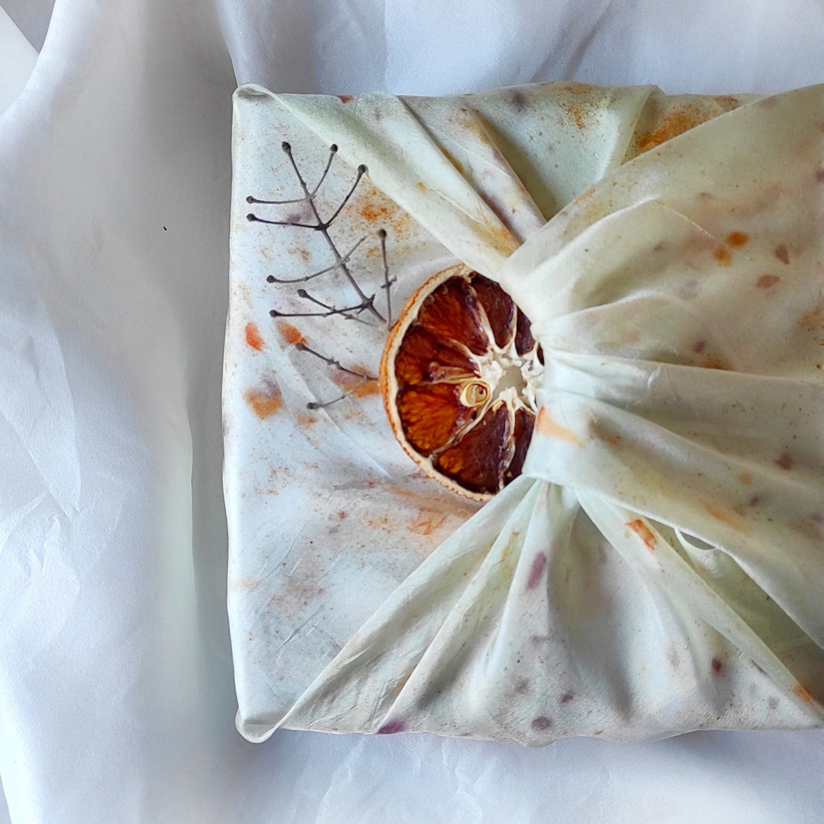 Handmade leaf print silk scarf, Dyed organic bandana, Mint green scarf for birthday gift