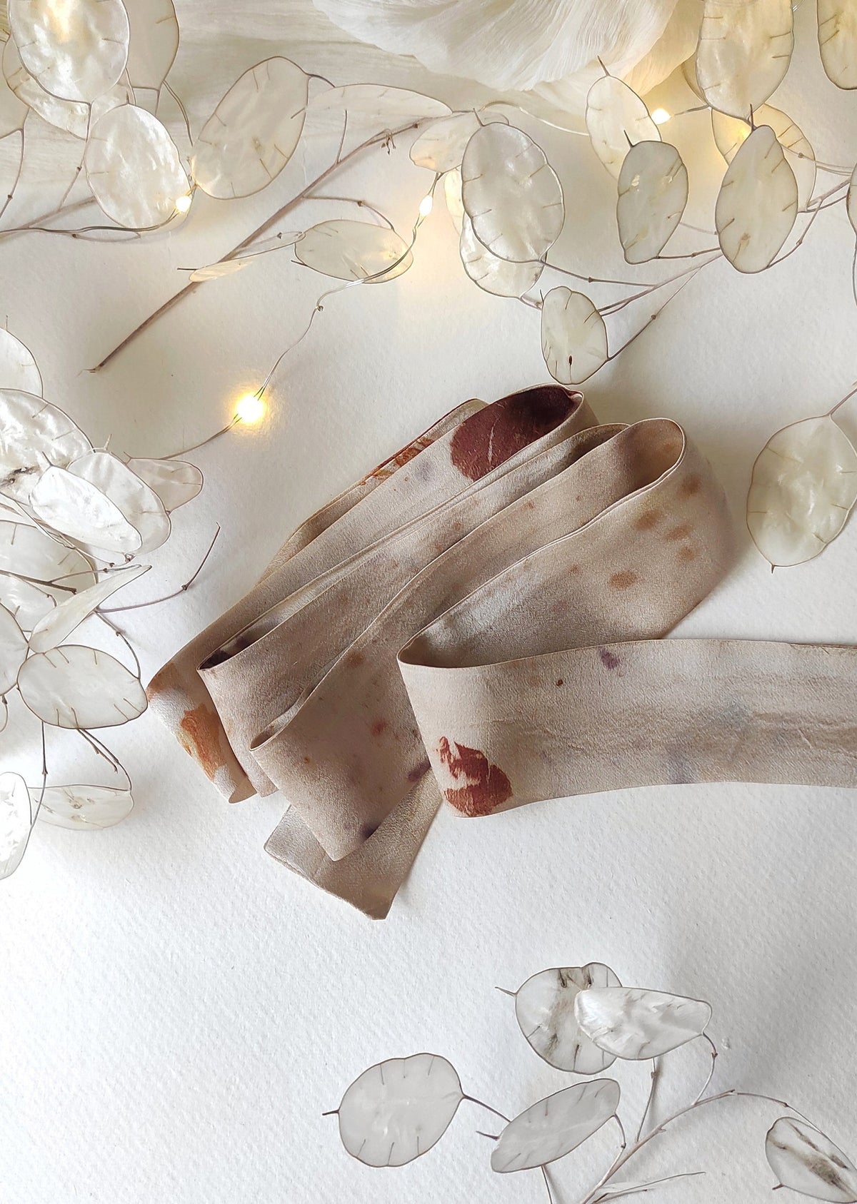 Botanical Print Mulberry Silk Ribbon, Plant-Dyed Wide Headband, Eco-Friendly Hair Accessory