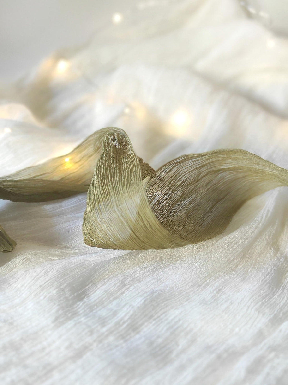 Hand Dyed Crinkled Silk Ribbon, Green Plant Dyed, Organic Wedding Decor