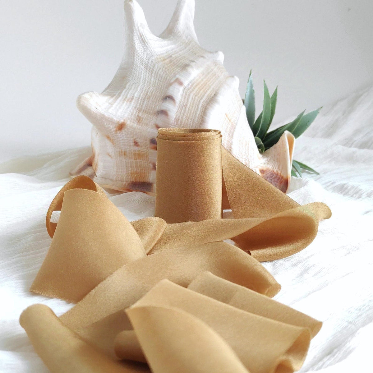 Bronze wide silk ribbon, Botanical Dyed organic ribbon, Raw edge eco-friendly ribbon for Bridal Bouquet