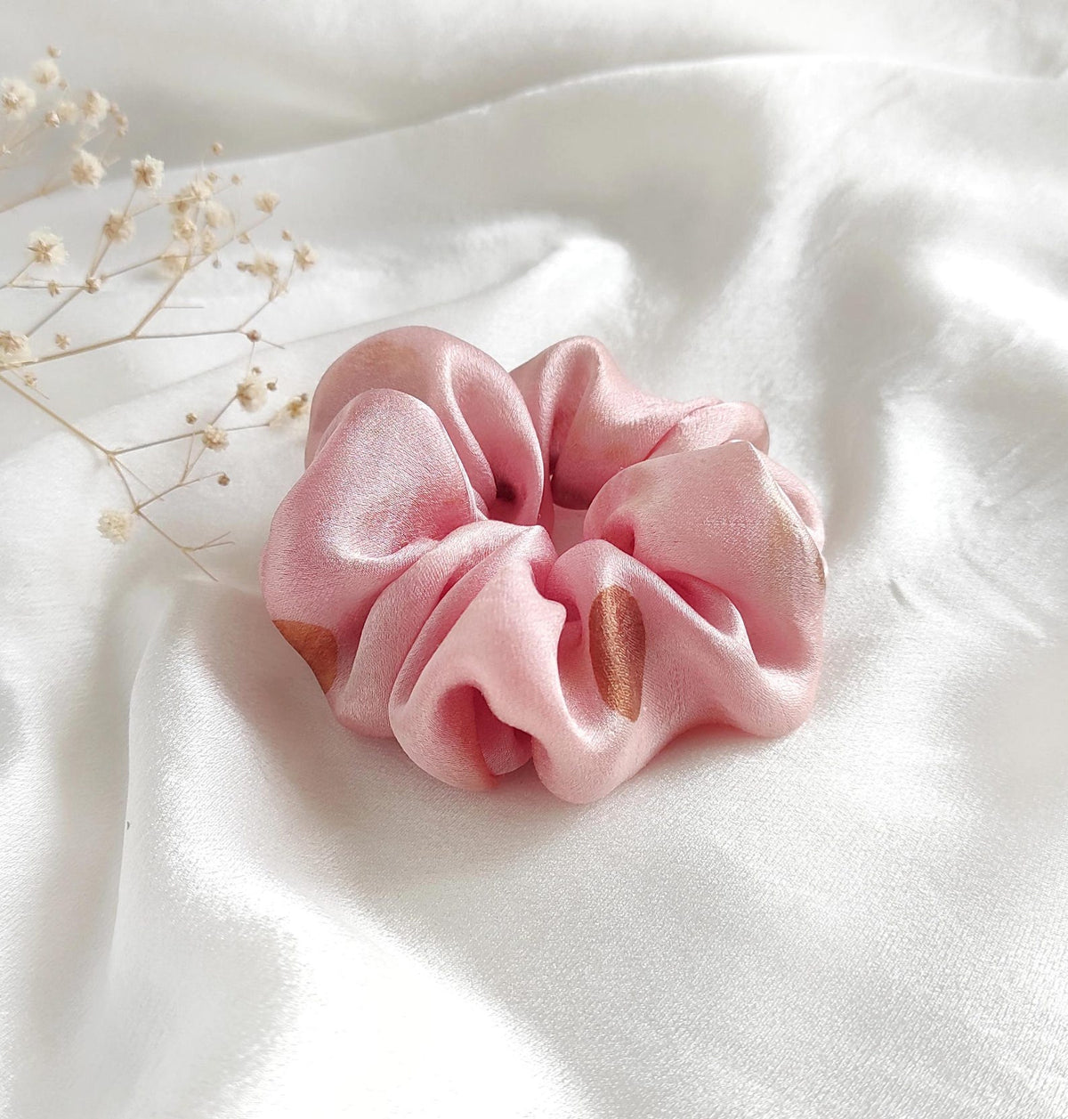 Pink Mulberry Silk Scrunchie, Botanical Dyed Hair Tie, Sustainable Elastic, Summer Accessory