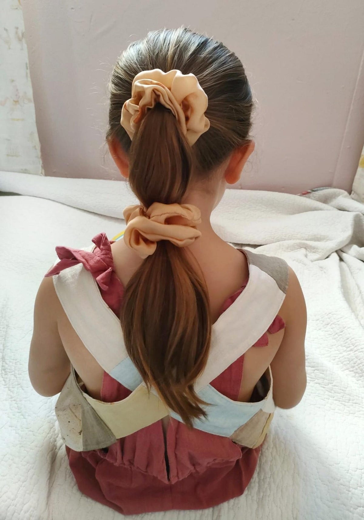 Naturally dyed organic silk scrunchie, Earth tone Very Soft printed for Girls, Botanical dyed sustainable elastic