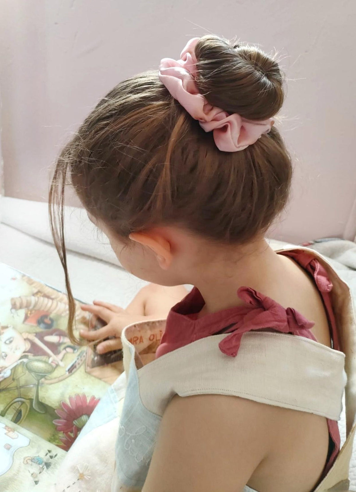 Pink Mulberry Silk Scrunchie, Botanical Dyed Hair Tie, Sustainable Elastic, Summer Accessory