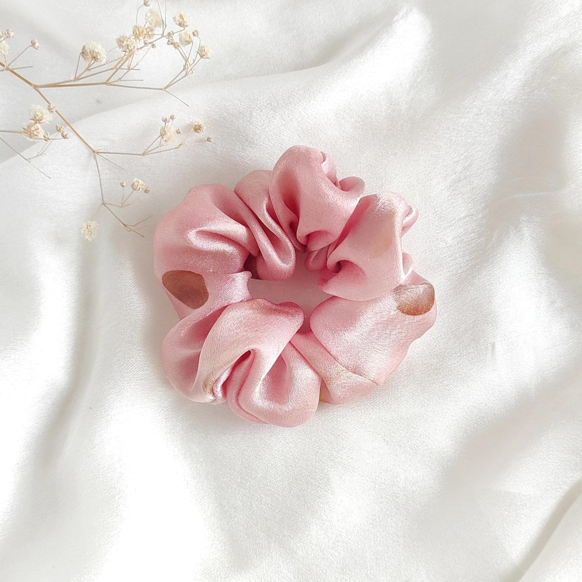 Pink Mulberry Silk Scrunchie, Botanical Dyed Hair Tie, Sustainable Elastic, Summer Accessory