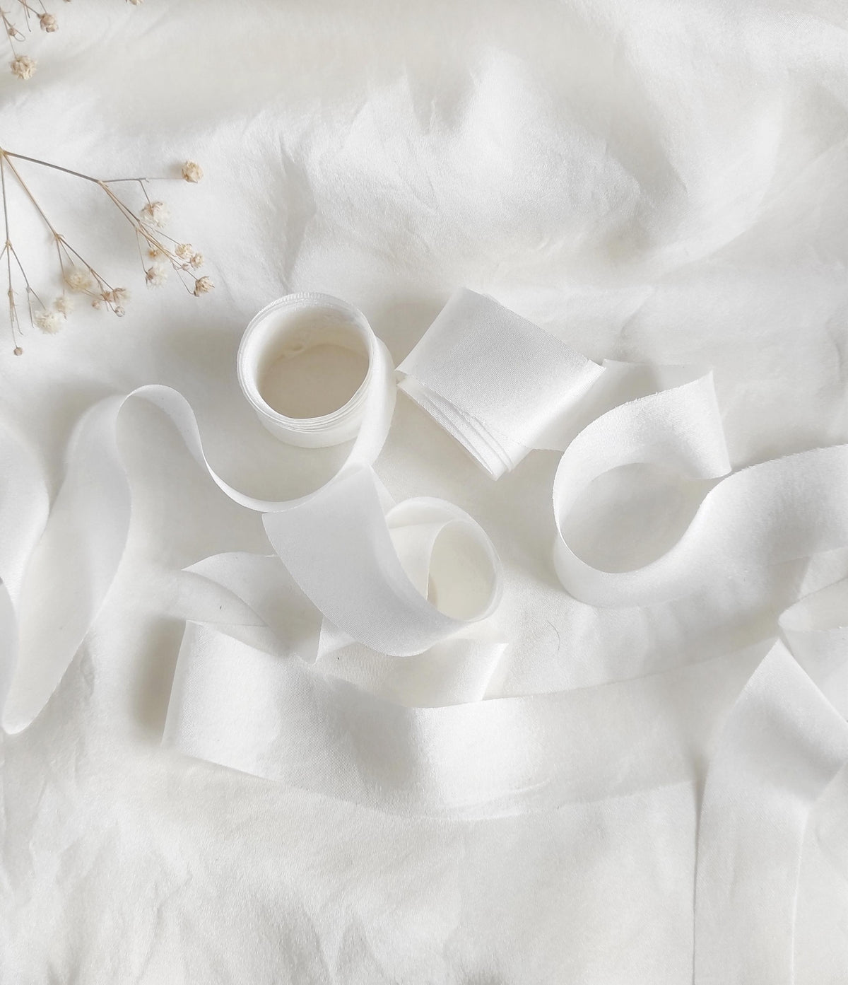 Handmade Organic White Silk Ribbon, Bias Cut Bridal Ribbon