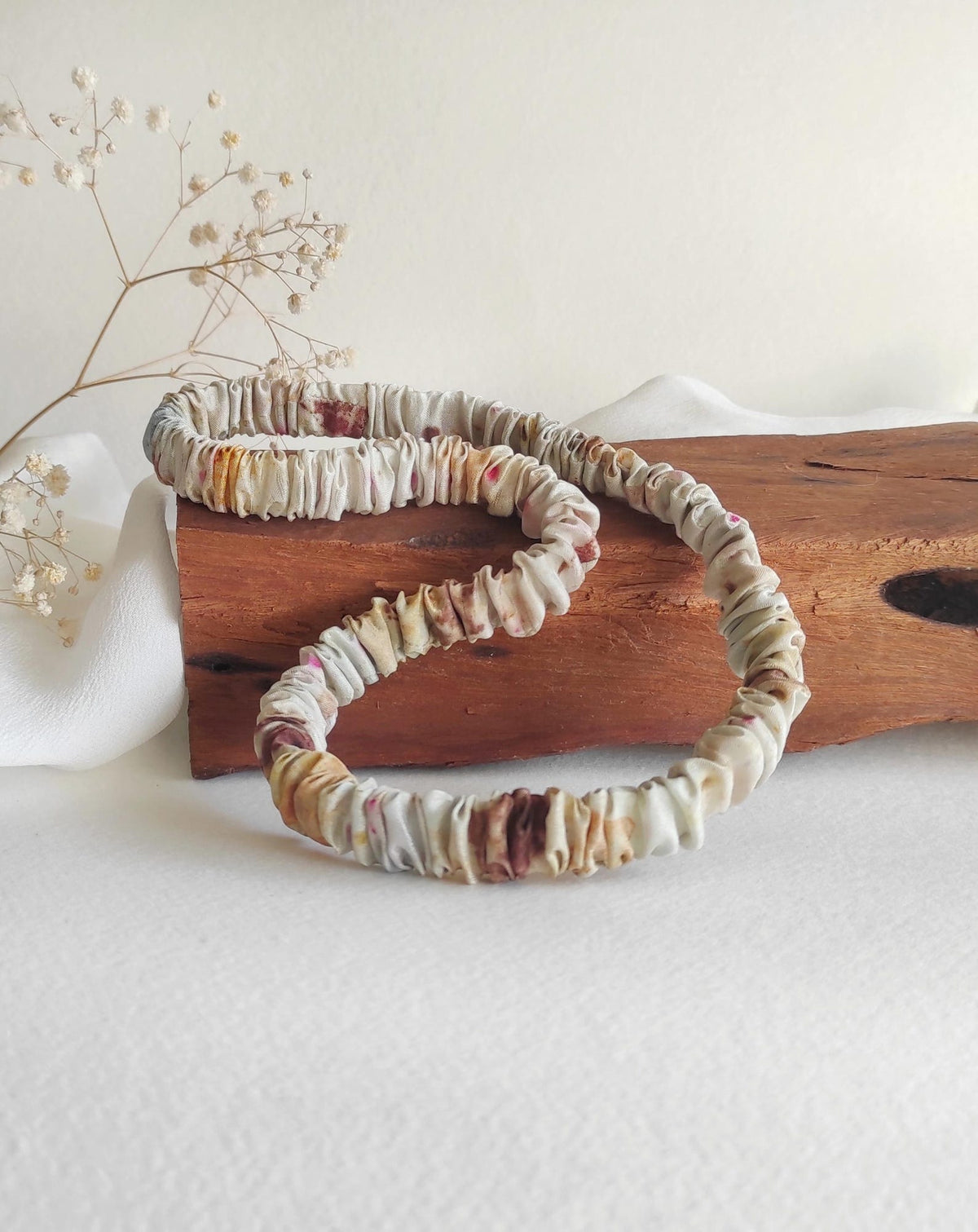 Botanical Print Mulberry Silk Headband, Eco-Dyed Hair Accessory, Organic headband for gift summer