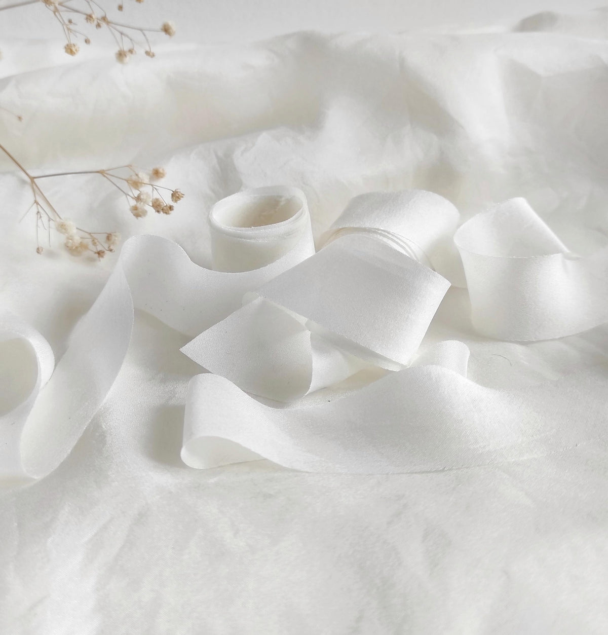 Handmade Organic White Silk Ribbon, Bias Cut Bridal Ribbon