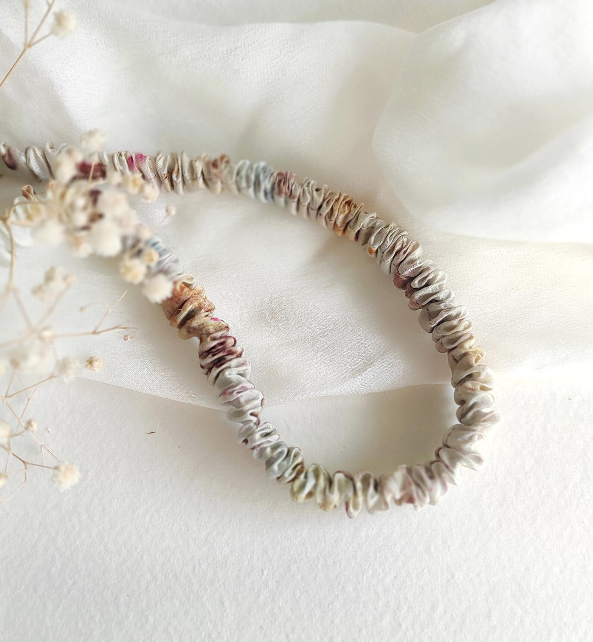 Botanical Print Mulberry Silk Headband, Eco-Dyed Hair Accessory, Organic headband for gift summer