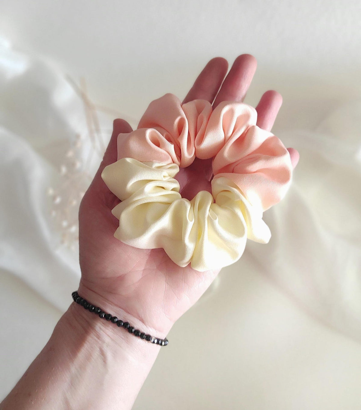 Two-tone silk scrunchie, Naturally dyed boho hair tie, Hair elastic for summer gift