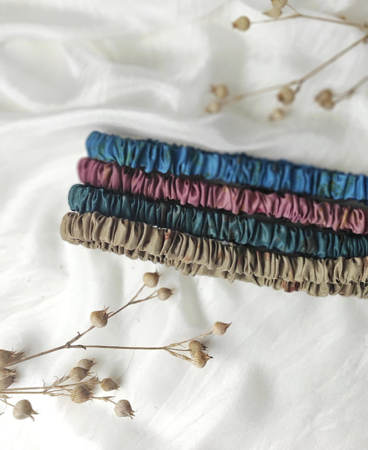 Hand-Dyed Silk Headband, Eco Print Hairband, Copper blue fall Accessory