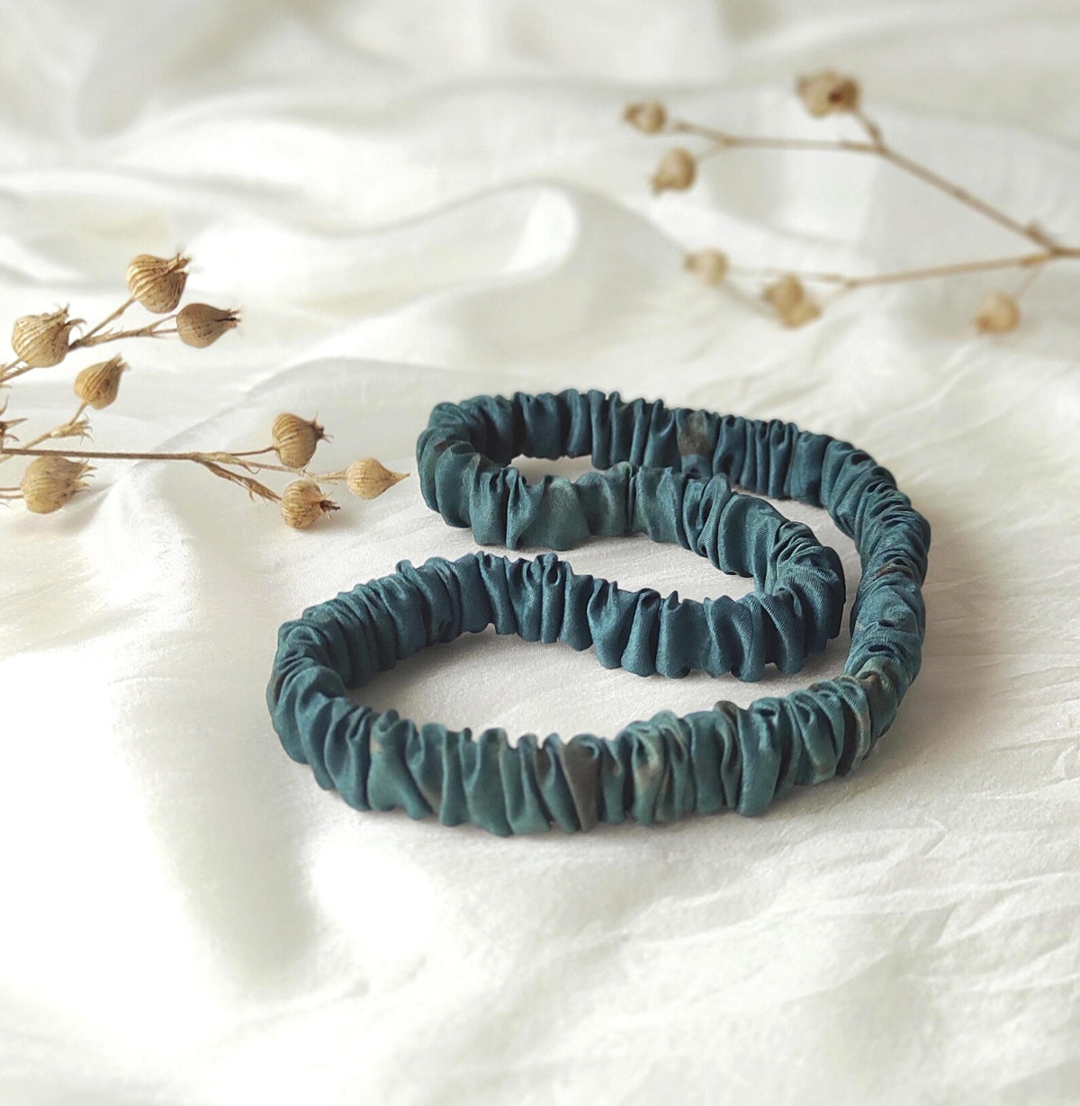 Hand-Dyed Silk Headband, Eco Print Hairband, Copper blue fall Accessory