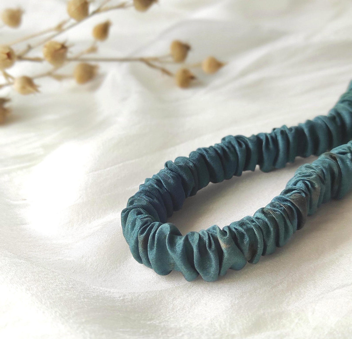 Hand-Dyed Silk Headband, Eco Print Hairband, Copper blue fall Accessory