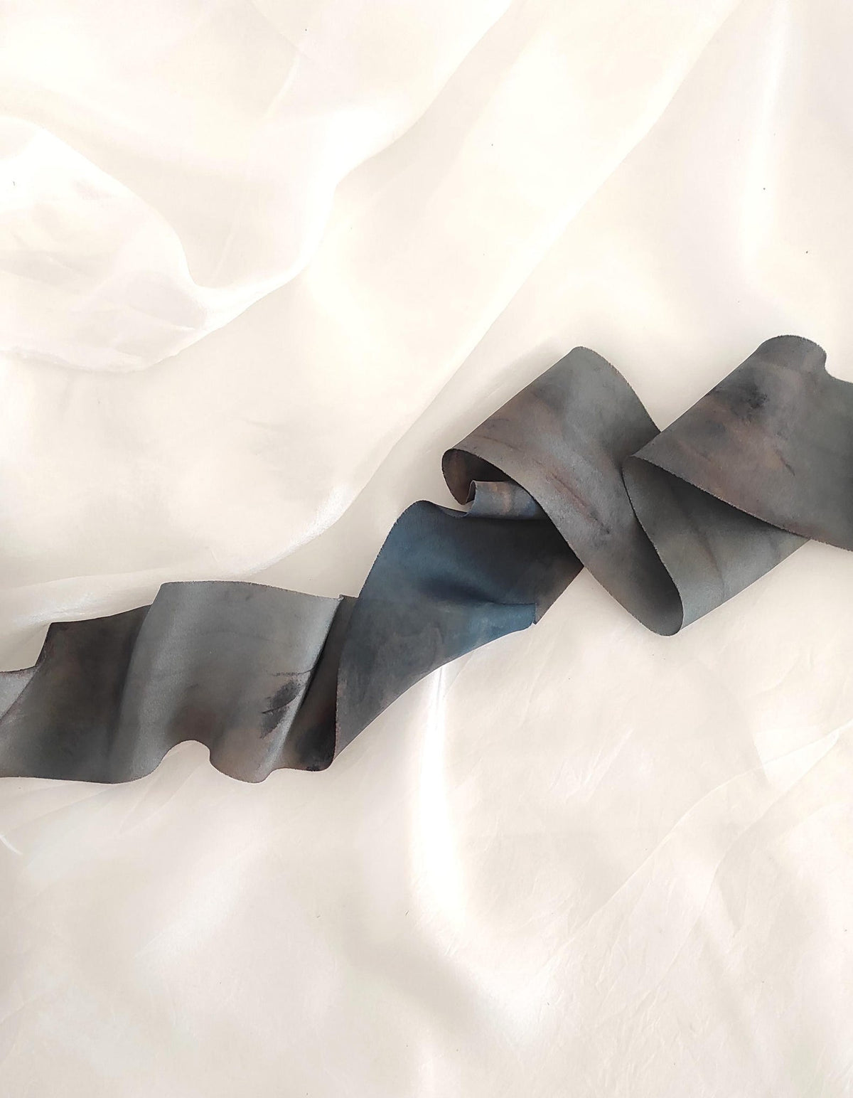 Botanically dyed indigo blue silk ribbon, Gift wrap silk ribbon, Handmade organic ribbon