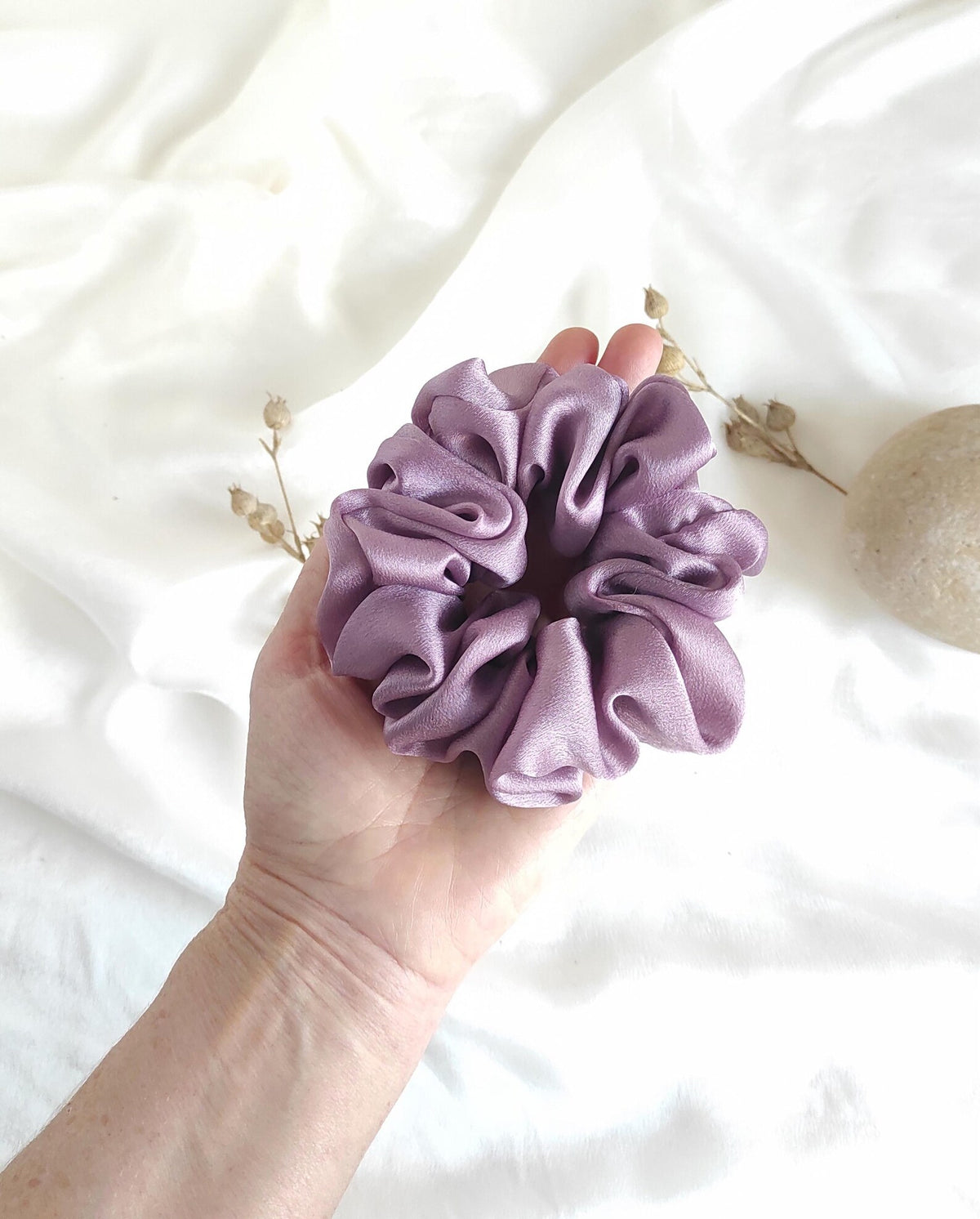 Lavender silk scrunchie, Organic eco-friendly hair tie, Sustainable hair elastic for spring gift