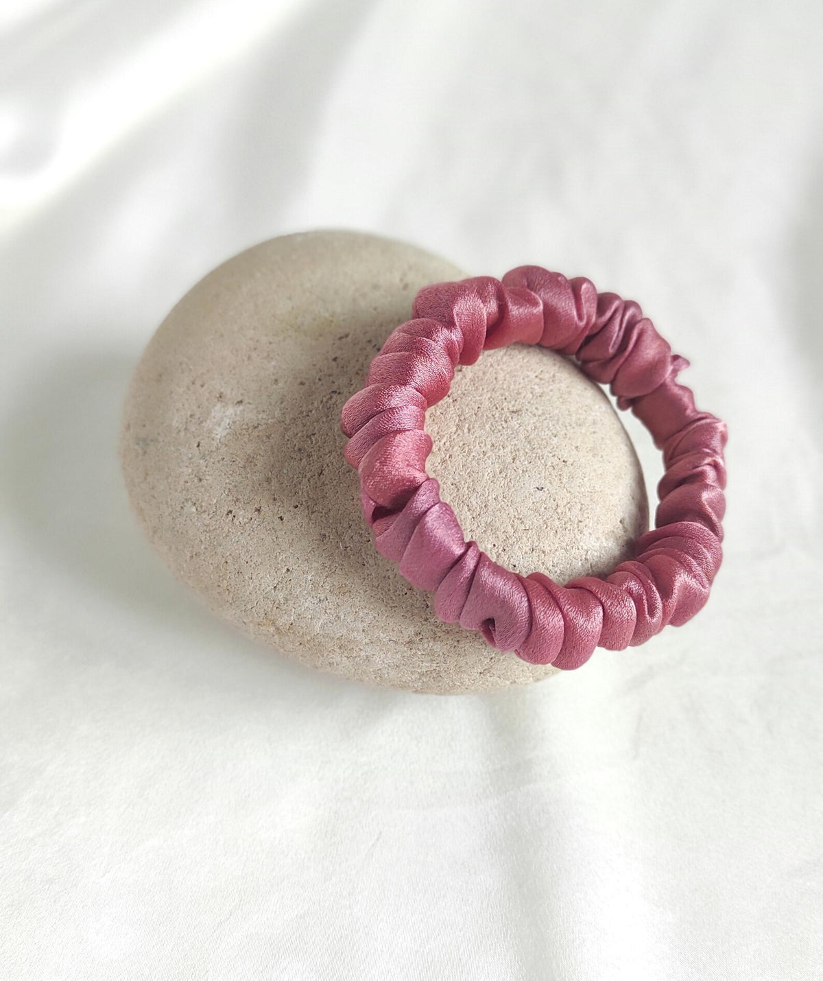 Plant Dyed Silk Scrunchy, Natural Pink Print Hair Tie, Satin Hair Elastic