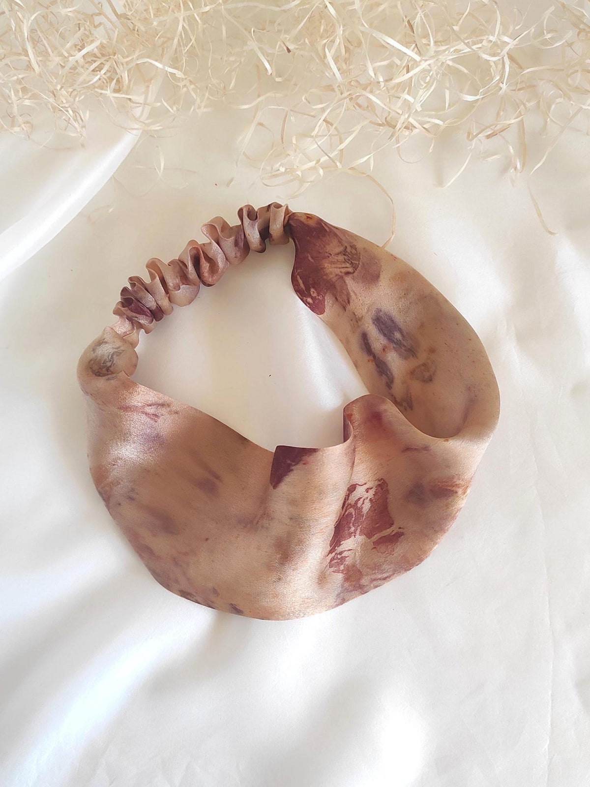 Handmade Real Silk Headband, Botanically Dyed Floral Print, Wide Stretchy Hair Band