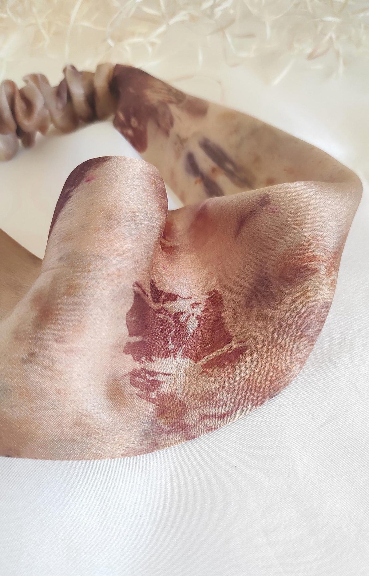 Handmade headband in nude, naturally dyed real silk hairband with a natural print, natural organic wide stretchy turban for her