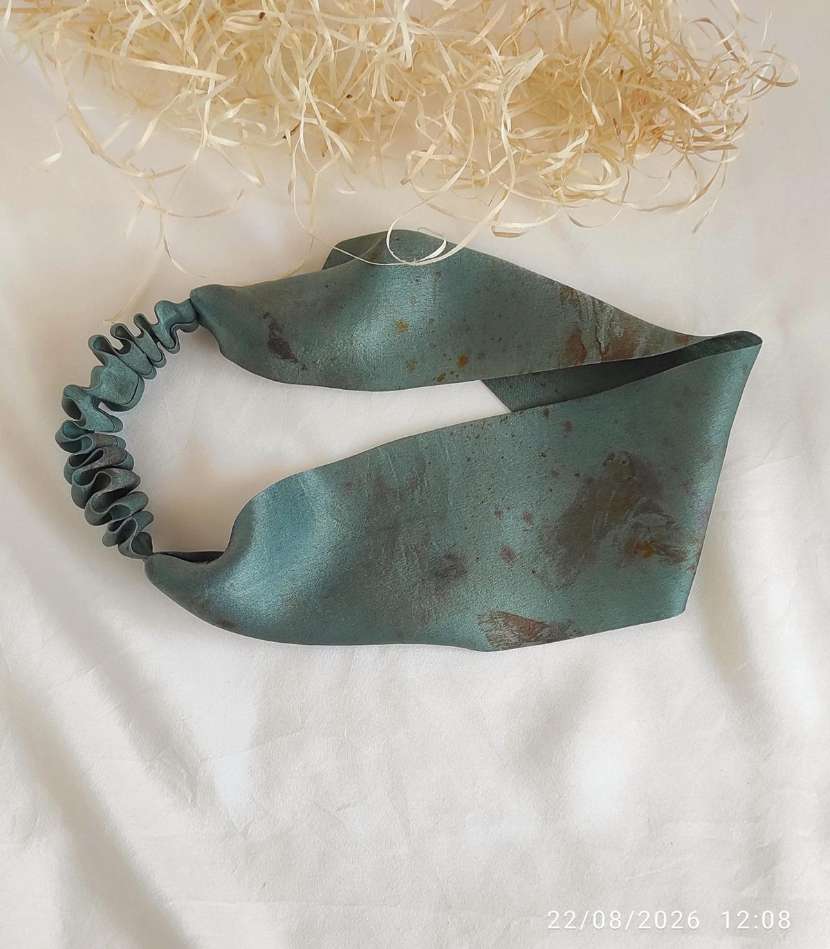 Natural Silk Headband, Botanical Print hair band in green, Wide eco-friendly Dye Hair Band for Christmas gift