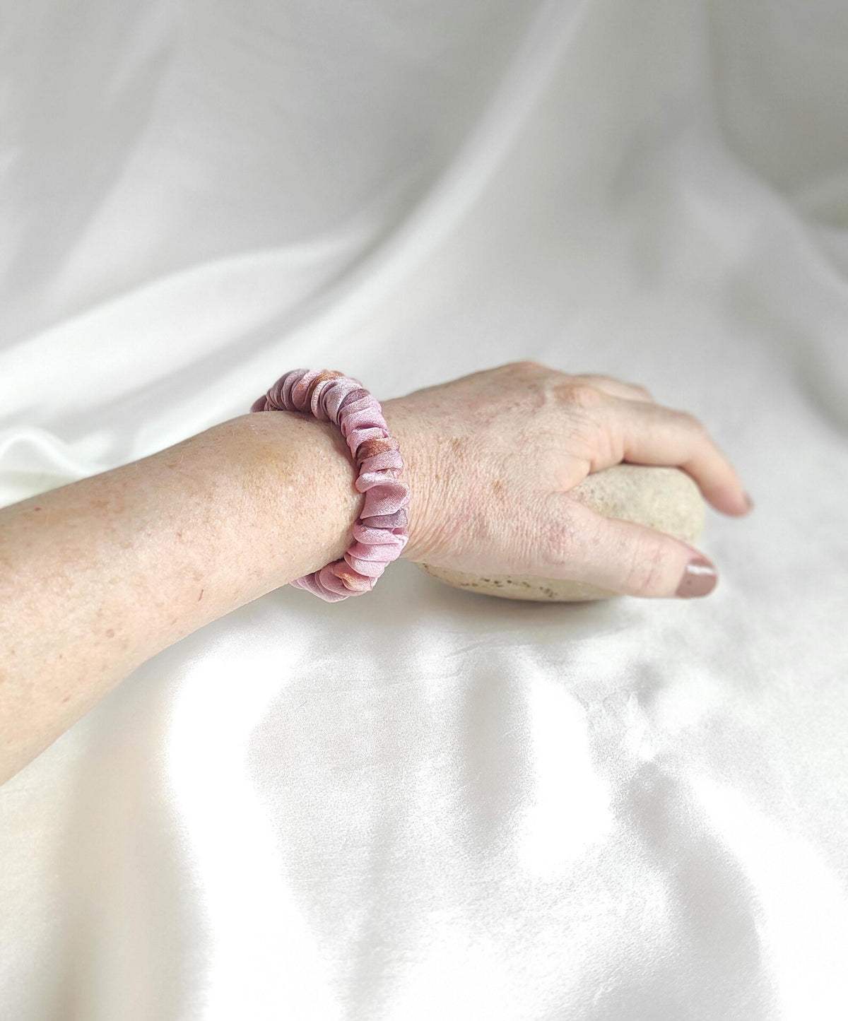 Plant dyed thin silk scrunchie in pink tone, Boho scrunchy eco friendly for ponytail hair, Organic hair tie gift woman