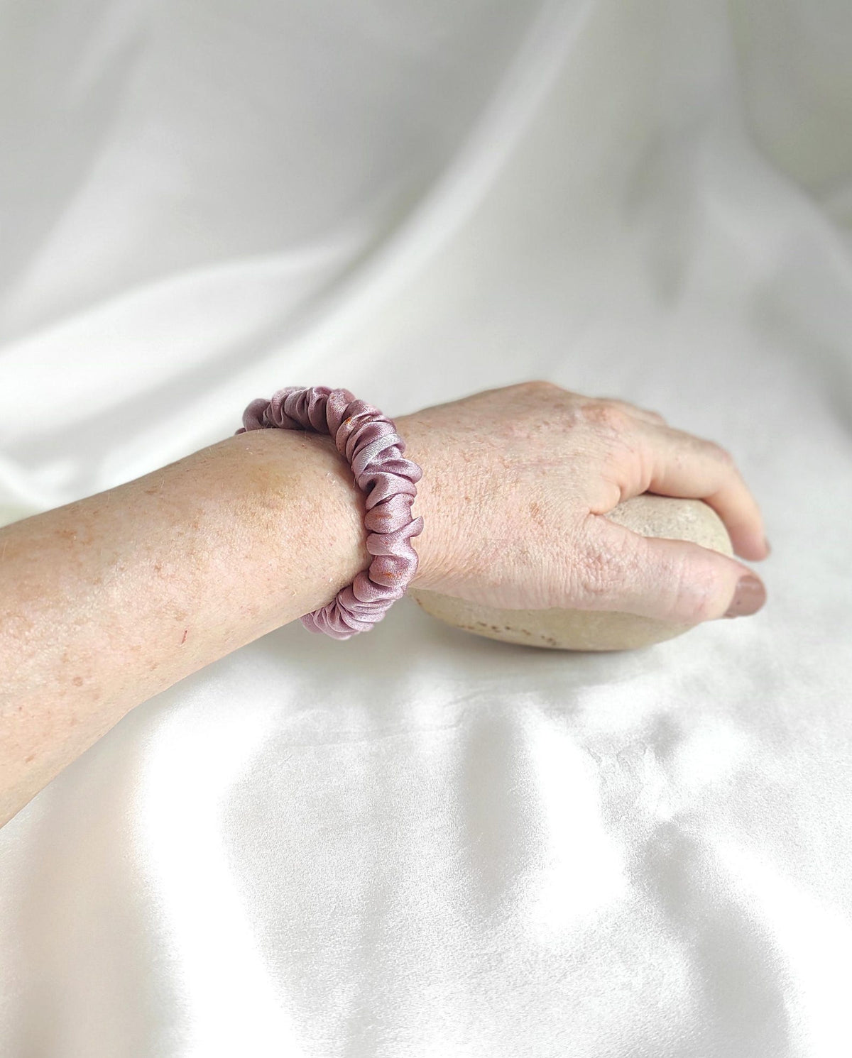 Natural Print Silk Scrunchie, Hand-Dyed Organic Hair Tie, Botanical dyed elastic for Christmas day gift
