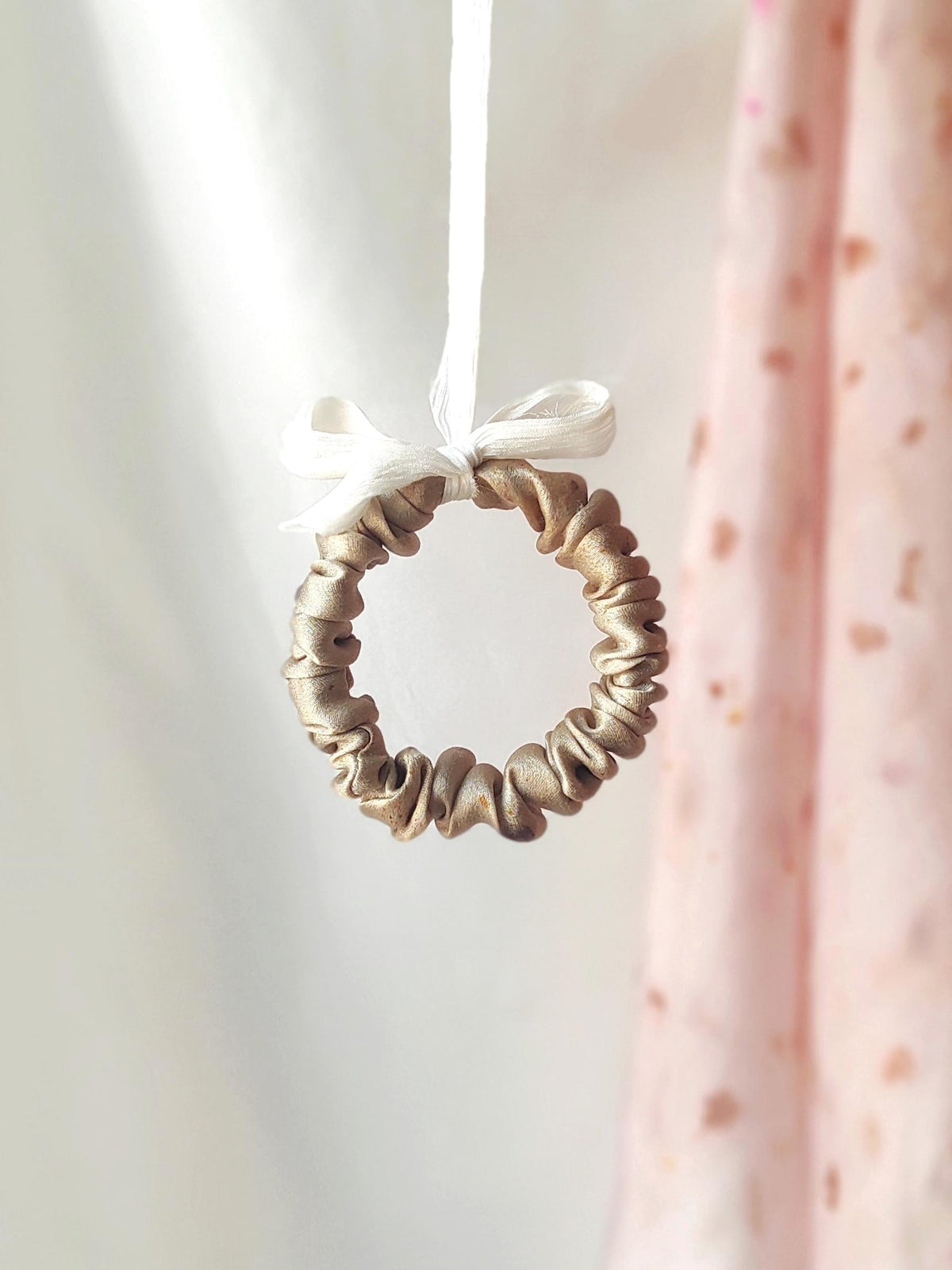 Plant dyed brown silk scrunchie, Organic habotai hair tie, Eco friendly ponytail holder