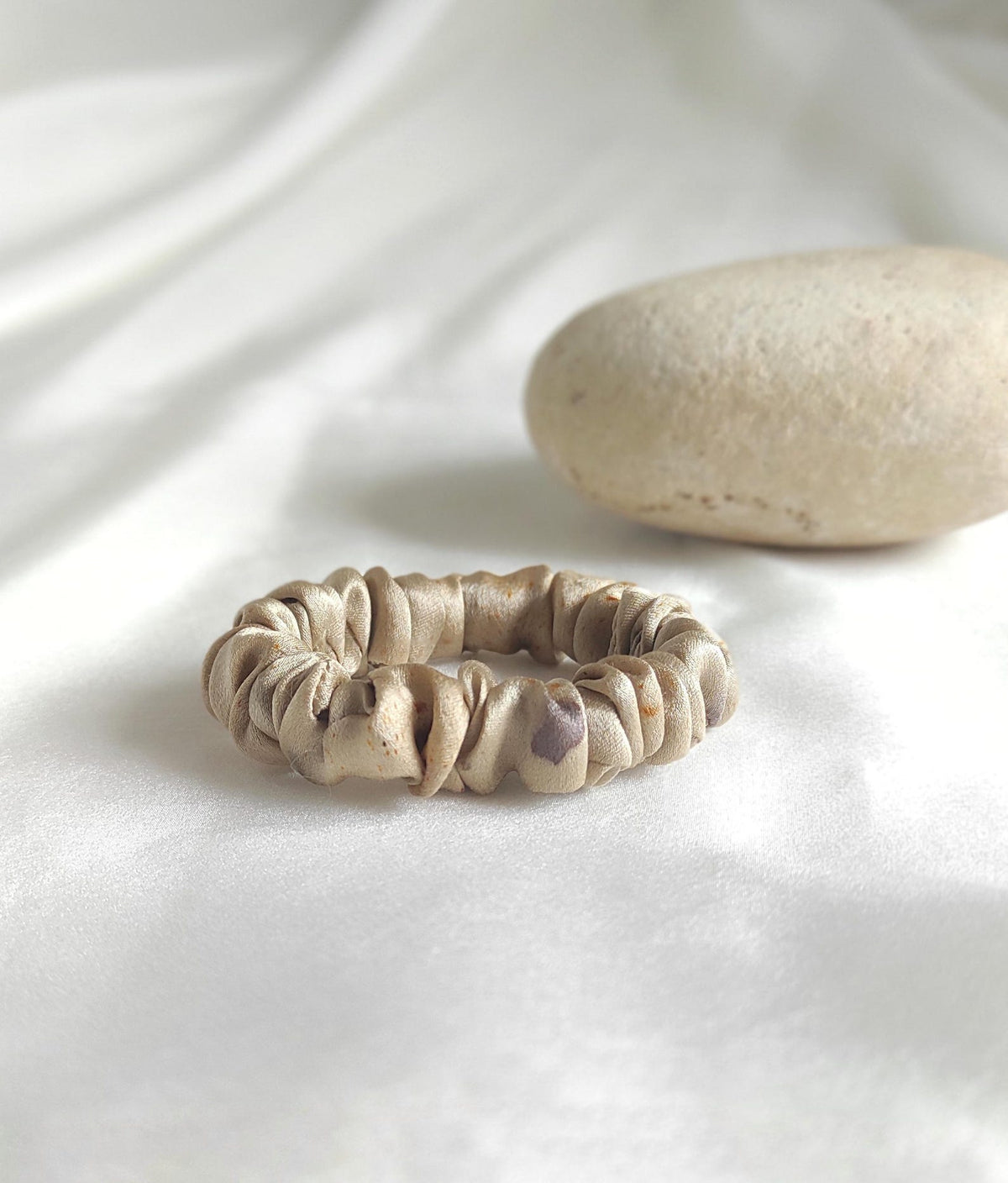 Plant dyed brown silk scrunchie, Organic habotai hair tie, Eco friendly ponytail holder