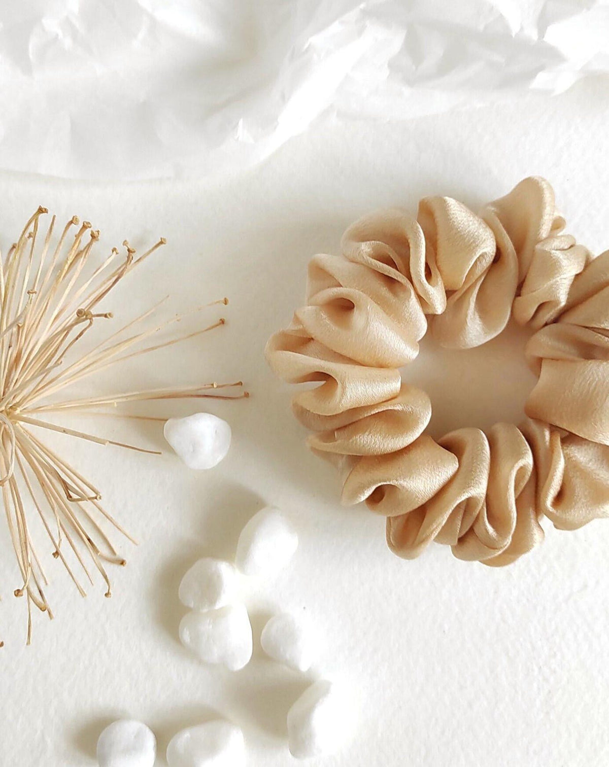 Nude color silk scrunchy naturally dyed, Mulberry silk hair tie scrunchie soft for bridesmaid, Hand dyed natural hair tie for summer