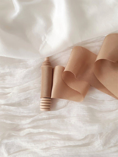 Handmade Terracotta Silk Ribbon, Naturally Dyed organic ribbon, Raw edge eco-friendly bouquet ribbon