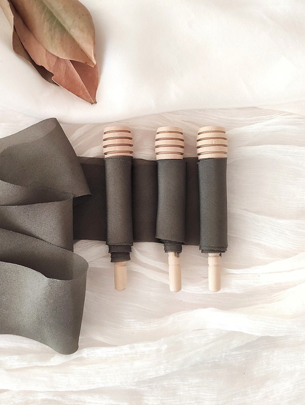 Naturally Dyed Wide Silk Ribbon, Charcoal Botanical Plant Dye, Handmade Elegant Gift Wrap