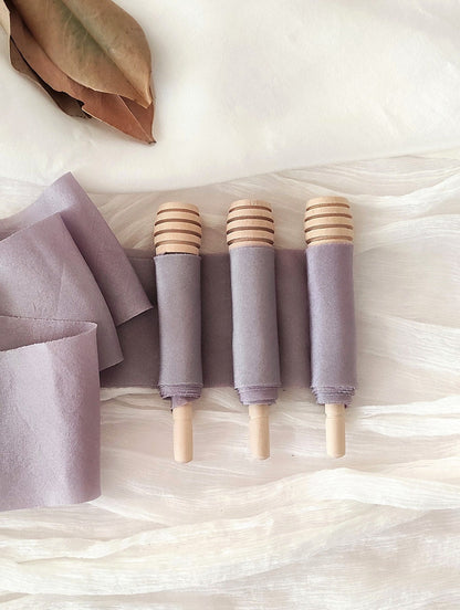 Botanically dyed silk ribbon, Mauve raw edge organic ribbon, sustainable long ribbon wedding bouquet