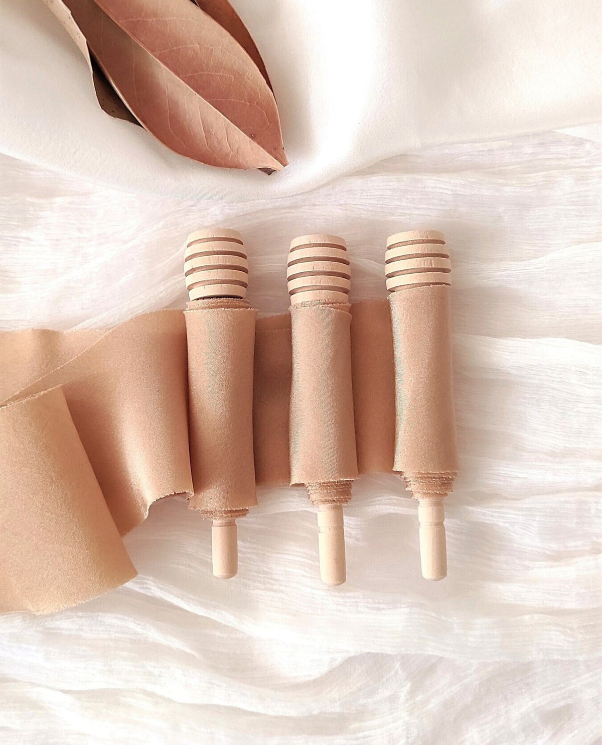 Handmade Terracotta Silk Ribbon, Naturally Dyed organic ribbon, Raw edge eco-friendly bouquet ribbon
